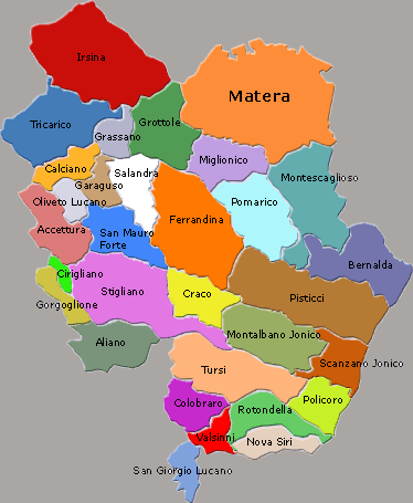 Delimitazione geografica dei Comuni materani